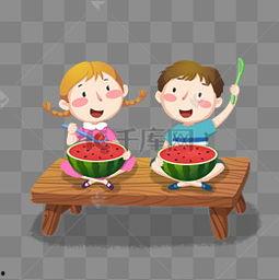 坐在板凳上吃瓜,共享夏日吃瓜乐趣